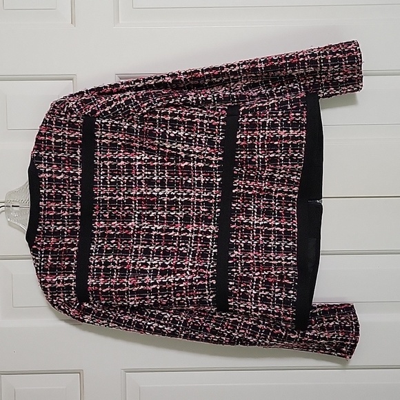 Karl Lagerfeld womens tweed zip up blazer black white pink metallic thre… - Picture 2 of 7